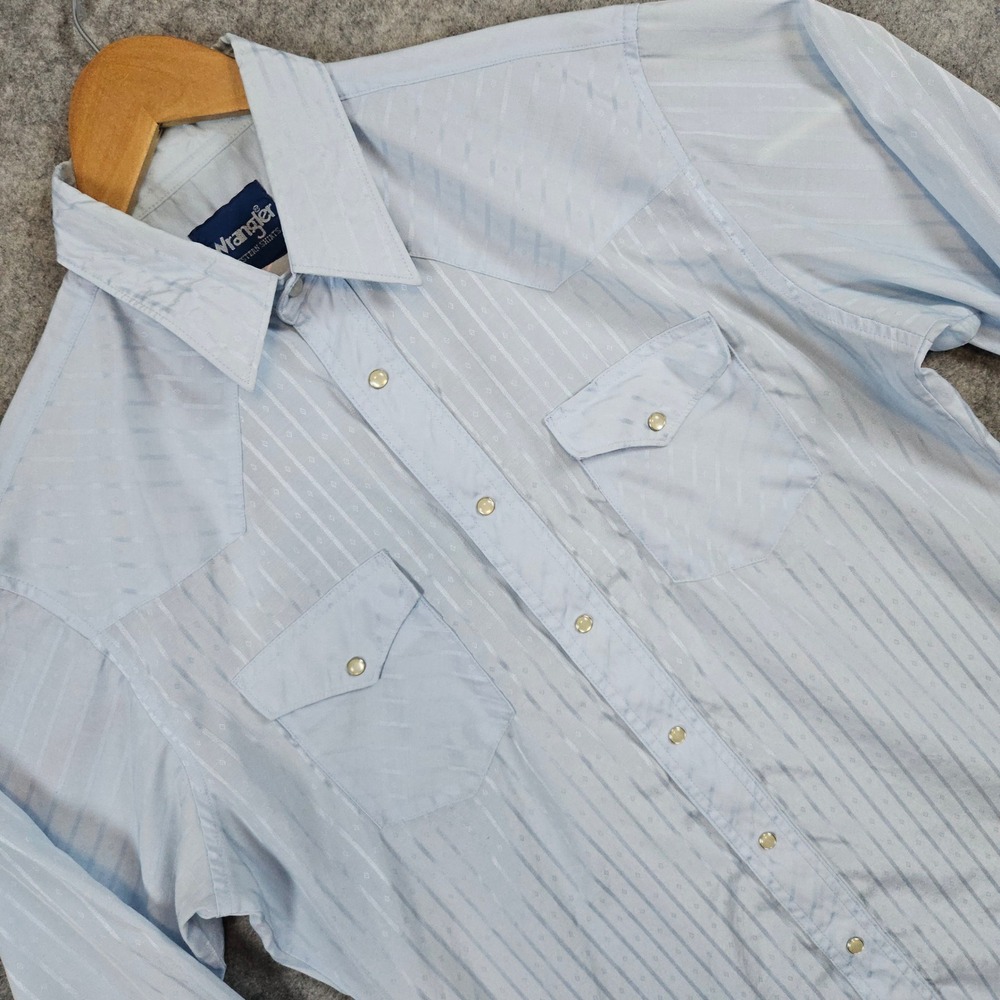 Wrangler Western Mens Shirt Size XXL Blue Striped Cowboy Rodeo Pearl Snap SMUDGE